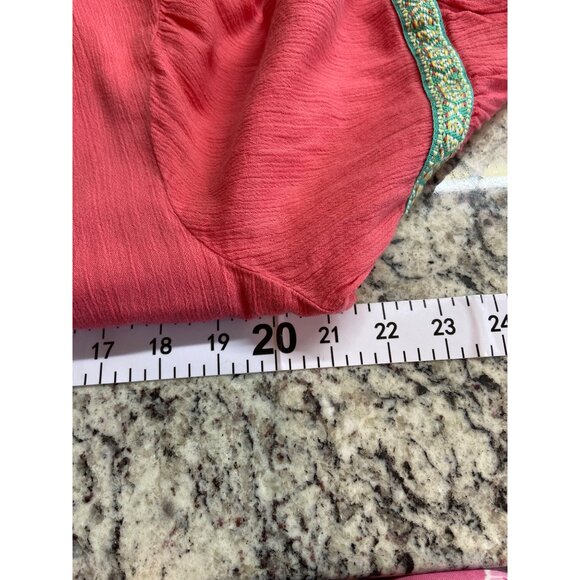 Crown & Ivy Coral Peasant Blouse XL Boho Embroidered Trim V-Neck Long Sleeve - Picture 5 of 7